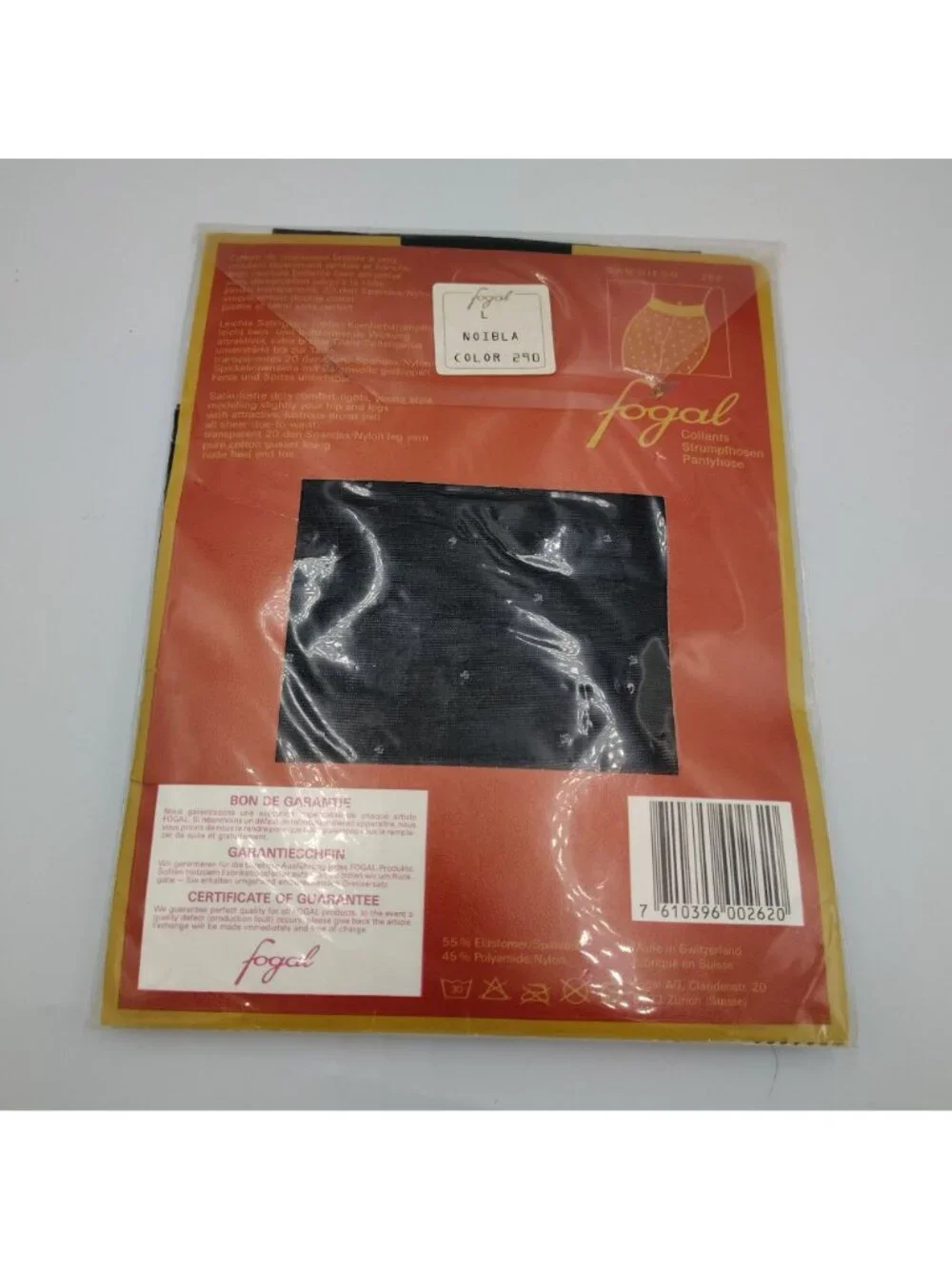 Fogal Black Pantyhose San Diego 262 Vintage Size Large White Dots Swiss